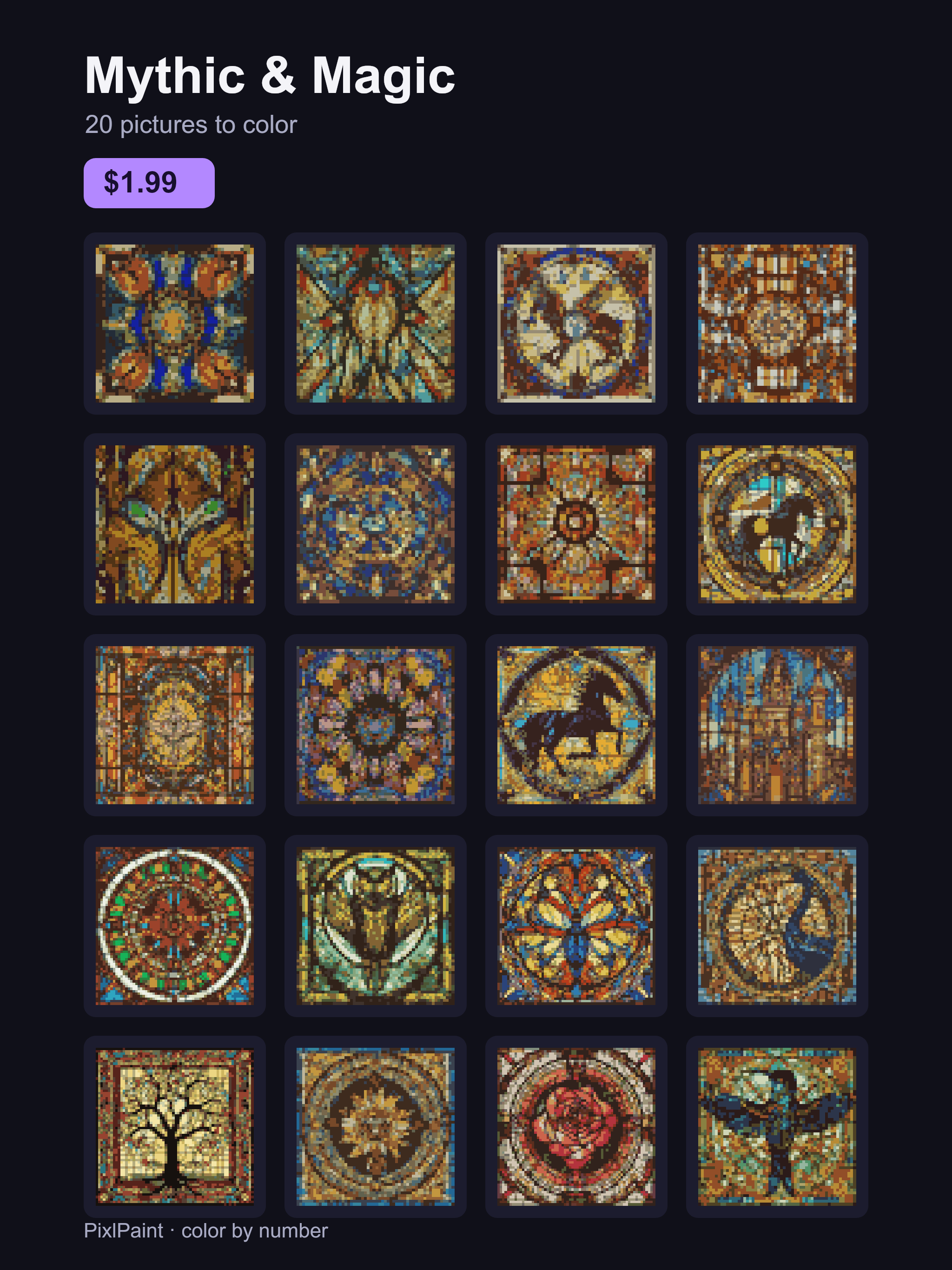 Mythic & Magic pack — 20 stained-glass pictures